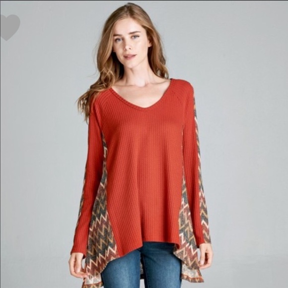 NWT Orange Chevron Waffle Knit Top - Picture 6 of 8